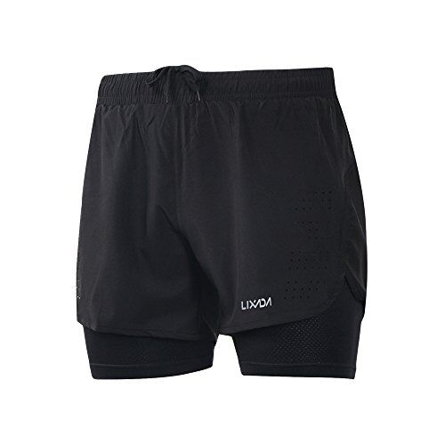 Lixada Pantaloncini da Corsa 2 in 1 da Uomo, Pantaloncini Atletica, Pantaloncini da Fitness, Maratona, Pantaloni Traspiranti + Asciugatura Rapida