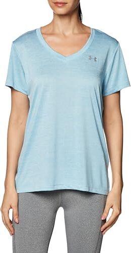 Under Armour T-Shirt Tecnica a Maniche Corte Twist con Scollo a V, Maglietta Donna, Bianco, S/M