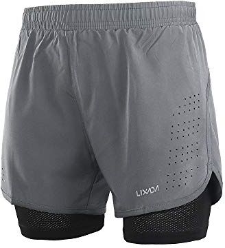 Lixada Pantaloncini da Corsa 2 in 1 da Uomo, Pantaloncini da Atletica, Pantaloncini da Fitness, Maratona, Pantaloni Traspiranti e Asciugatura Rapida, Grigio, L