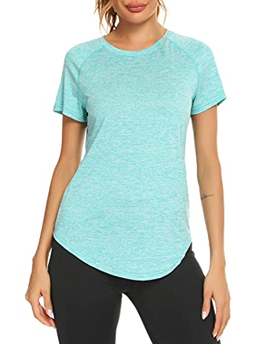 Wayleb Maglietta Sportiva T-Shirt Donna Maniche Corte per Allenamento Estive Asciugatura Rapida T Shirt Palestra Fitness Yoga Running Tee Top Lago Blu,XL