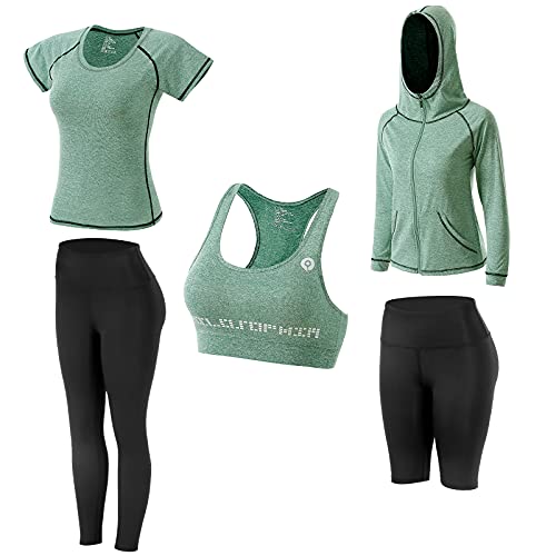 JULY'S SONG 5 Pezzi Completo Sportivo Donna Tute da Ginnastica Set Abbigliamento Running Donna Completo Yoga Tuta Fitness Donna Pilates Jogging Sportive Abbigliamento