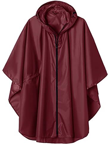 SaphiRose PONCHO Poncho Pioggia Impermeabile per Donna Uomo, Poncho Antipioggia er Adulti Multiuso Mantella con Cappuccio, Vino rosso