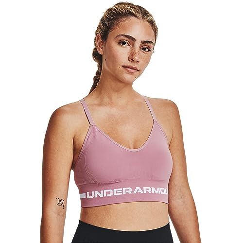 Under Armour Reggiseno Sportivo Lungo Senza Cuciture a Basso Impatto, Donna, Elisir Rosa/Elisir Rosa/Bianco, M