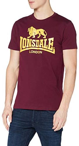 Lonsdale Logo, Maglietta Uomo, Rosso (Bordeaux), L