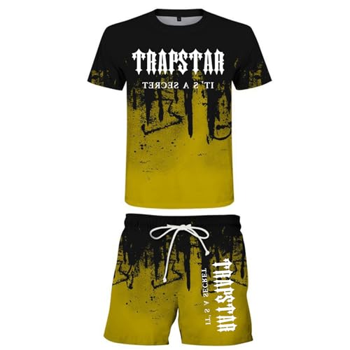 Generic Felpa Trapstar Tuta Trapstar Corta Maglietta Trapstar Uomo Estiva Trapstar Tuta con Pantaloni Tute Trapstar a Maniche Corte con Logo Stampato Trapstar Shirt Tuta Donna Trapstar Unisex (S-2XL) Trapstar