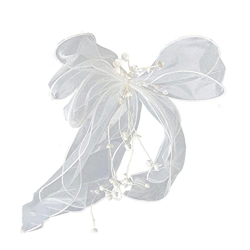 Generic Nuovo abito da sposa copricapo filato netto fatto a mano bella onda fiocco bianco clip laterale clip P8a3 velo Hai Mesh Temperamento velo