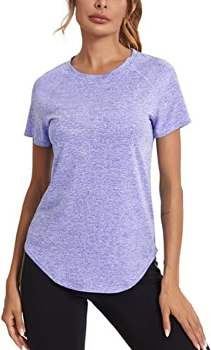 Wayleb Maglietta Sportiva T-Shirt Donna Maniche Corte per Allenamento Estive Asciugatura Rapida T Shirt Palestra Fitness Yoga Running Tee Top Viola,L