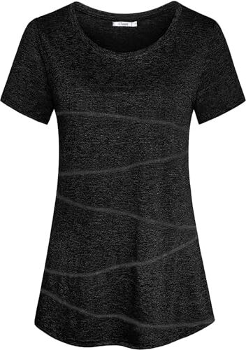 iClosam T-Shirt Palestra Donna Maglia Maniche Corte Corsa Asciugatura Rapida Top Elastico Magliette Fitness Yoga Tee A1-Nero,S