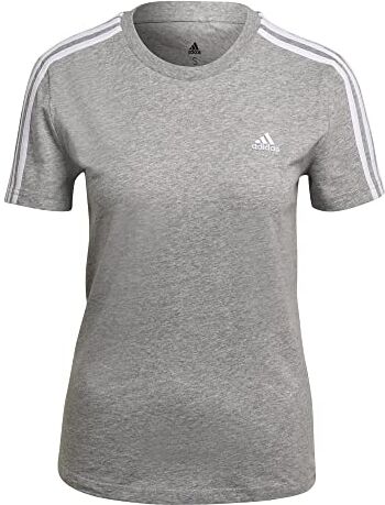 Adidas Essentials Slim 3-Stripes, T-shirt, Donna, Medium Grey Heather/White, XS Petite