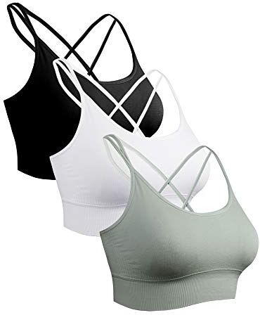 Sykooria Reggiseno Sportivo Donna Top Reggiseno Donna Senza Ferretto con Imbottito Top Donna Fitness Supporto Bustino per Yoga Running Nero+Bianco+Verde M