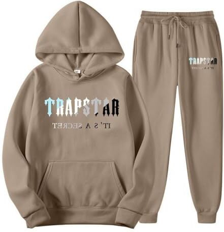 OverstepA Tuta Trapstar Uomo Donna, 2 Pezzi Completo Trapstar London con Logo Stampato, Unisex Felpa con Cappuccio in Plie e Pantaloni, Trapstar Tuta Jogging Sportiva Set Autunno Inverno