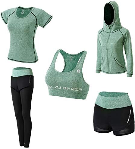 JULY'S SONG Abbigliamento Sportivo da Donna, T-Shirt 5set Suit per Sport Yoga Ginnastica Sport Include Manica Lunga e Corta, Pantaloni, Reggiseno, Morbido e Traspirante Confortevole