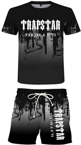 Generic Felpa Trapstar Donna Tuta Trapstar Corta Maglietta Trapstar Uomo Estiva Trapstar Tuta con Pantaloni Tute Trapstar a Maniche Corte con Logo Stampato Trapstar Tshirt Tuta Shooter Unisex (S-2XL) Trapstar