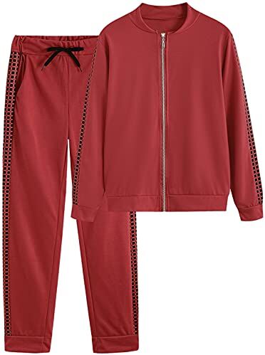 amropi Donna Tuta Sportiva Set a Quadri Maniche Lunghe Felpa e Jogging Pantaloni (Rosso, S)