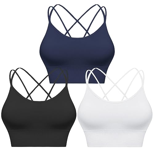 Sykooria Reggiseno Sportivo Donna Top Reggiseno Donna Senza Ferretto con Imbottito Top Donna Fitness Supporto Bustino per Yoga Running Nero+Bianco+Blu XL