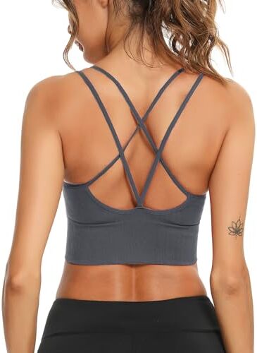 Sykooria Reggiseno Sportivo Donna Top Reggiseno Donna Senza Ferretto con Imbottito Top Donna Fitness Supporto Bustino per Yoga Running Grigio S