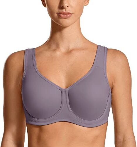 SYROKAN Donna Reggiseno Sportivo con Ferretto Sostegno Forte Taglie Forti con Regolabili Spalline Nebbia Grigio 7G