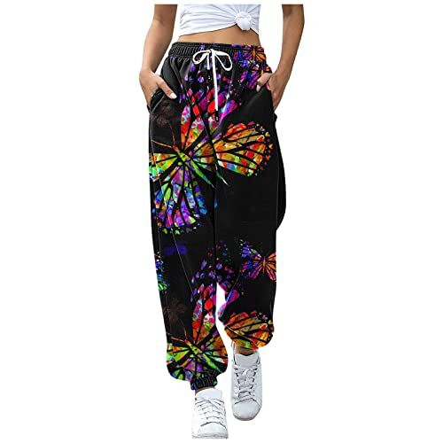 KEERADS Leggings Nero Opaco Pantaloni della tuta Animale Pantaloni Fit Jogger High Donna Stampato Pantaloni Sportivi Calze Atletiche Soggiorno Tasche Vita Pantaloni Pantaloni Larghi Ragazza Jeans (Black-a, M)