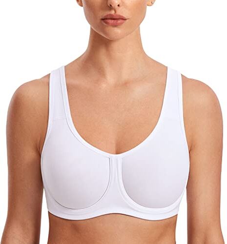 SYROKAN Donna Reggiseno Sportivo con Ferretto Sostegno Forte Taglie Forti con Regolabili Spalline Bianco 8E