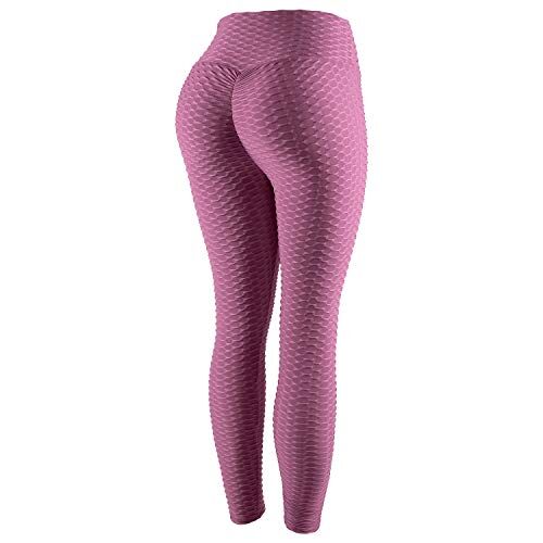 DEBAIJIA Yoga Legging Donna Allenamento PalestraFitness Pantaloni Sport Pants Fitness Vita Alta(Rosa Scuro-M)