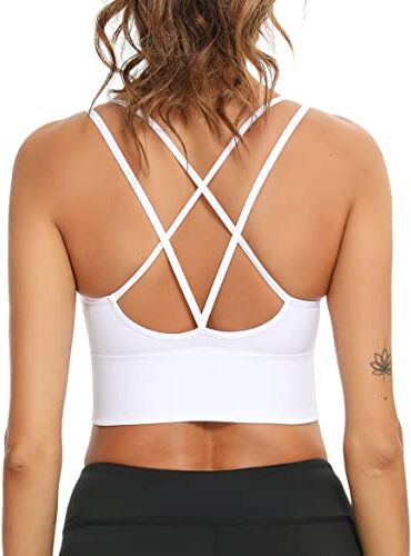 Sykooria Reggiseno Sportivo Donna Top Reggiseno Donna Senza Ferretto con Imbottito Top Donna Fitness Supporto Bustino per Yoga Running Bianco L