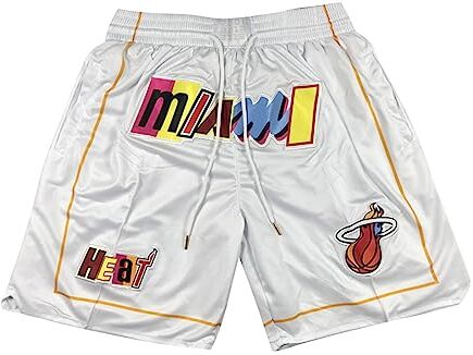 Generic Miami Heat Shorts Uomo Pantaloncini da Basket Pantaloncini da Allenamento Quick Dry per Sport all'Aria Aperta Pantaloncini Miami Heat City Edition Pantaloncini Pantaloncini Basket Donna Bianco M