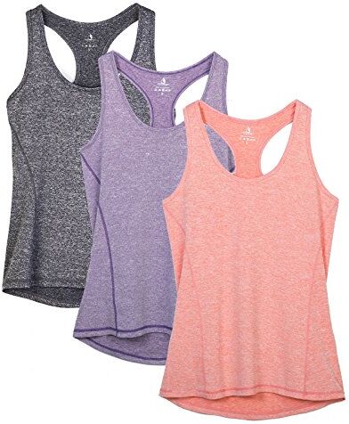 icyzone Donna Canotta Sportiva Running Racerback Top Senza Maniche Fitness Palestra Shirt, Pacco da 3 (S, Charcoal/Lavender/Peach)