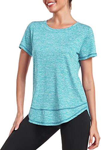 Deaviya Maglietta Sportiva Donna, Fitness Corsa Sport T-Shirt Donna, Maglietta A Girocollo A Maniche Corte Donna, Camicie Yoga Magliette Palestra T Shirts (44 XXL IT Donna, Azzurro)