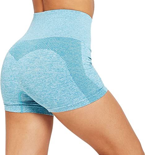 Tuopuda Pantaloncini Sportivi Donna Vita Alta Pantaloni da Yoga Shorts Leggings Corti Elasticizzati Estivi Pantaloncini da Ginnastica Leggins Corti per Palestra Allenamento Booty Scrunch, Z-Blu, XL