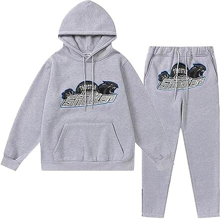 YiLianDa Tuta Trapstar Uomo Donna, Completo Trapstar Ricamata Shooters Unisex, 2 Pezzi Jogging Sportiva Set Autunno Inverno, Felpa con Cappuccio in Plie e Pantaloni