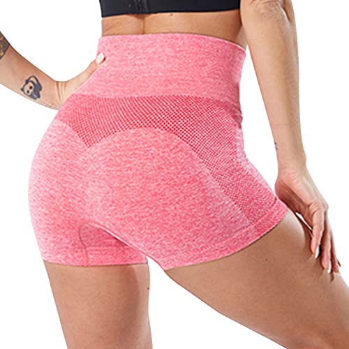 Tuopuda Pantaloncini Sportivi Donna Vita Alta Pantaloni da Yoga Shorts Leggings Corti Elasticizzati Estivi Pantaloncini da Ginnastica Leggins Corti per Palestra Allenamento Booty Scrunch, Z-Rosa, S