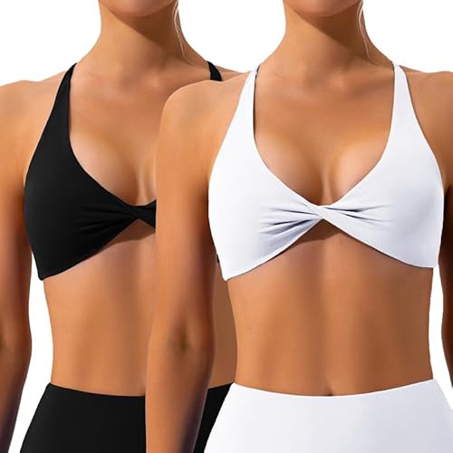 Litthing Reggiseno Sportivo da Donna Sexy Schiena Scoperta Scollo a V Bralette Cinghie Incrociate Yoga Crop Top Removibile Imbottito Bra da Allenamento Yoga Ginnastica