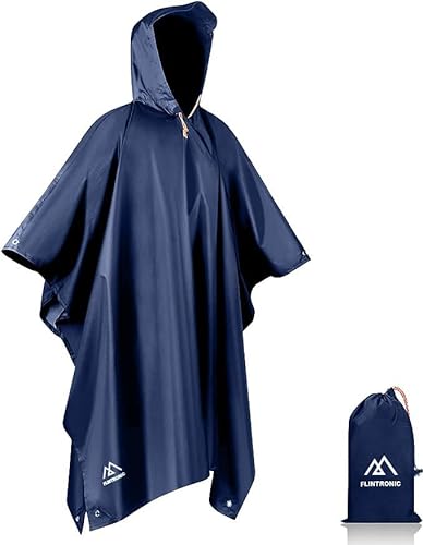 flintronic Poncho Impermeabile, Multi-Funzionale Riutilizzabile Poncho Pioggia con Cappuccio per Trekking Antipioggia Coperta da Picnic Tenda per Uomo e Donna