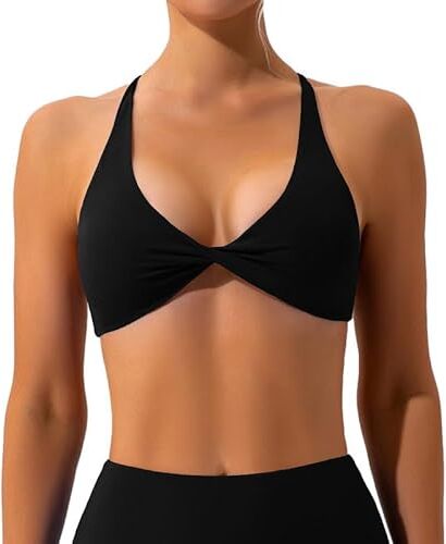 Litthing Reggiseno Sportivo da Donna Sexy Schiena Scoperta Scollo a V Bralette Cinghie Incrociate Yoga Crop Top Removibile Imbottito Bra da Allenamento Yoga Ginnastica