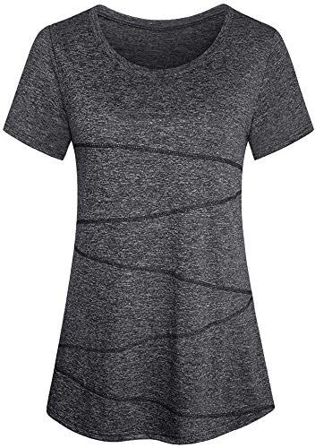 iClosam Maglietta Sportiva Donna T Shirt Palestra Donna Maglia Maniche Corte Corsa Asciugatura Rapida Top Elastico Magliette Fitness Yoga Tee A-Grigio Scuro,XL