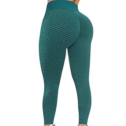 Generic Leggings da palestra da donna, a vita alta, sexy, in pizzo, patchwork e yoga, leggings sportivi, per corsa, allenamento (03C-verde, XS)
