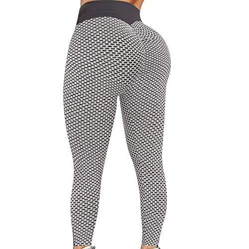 Generic Leggings da palestra da donna, a vita alta, sexy, in pizzo, patchwork e yoga, leggings sportivi, per corsa, allenamento (03C-grigio, XXXL)