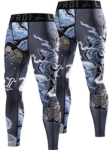 LAFROI , Leggings da uomo YSK08, ad asciugatura rapida, a compressione e aderenti lupo mannaro X2 XL