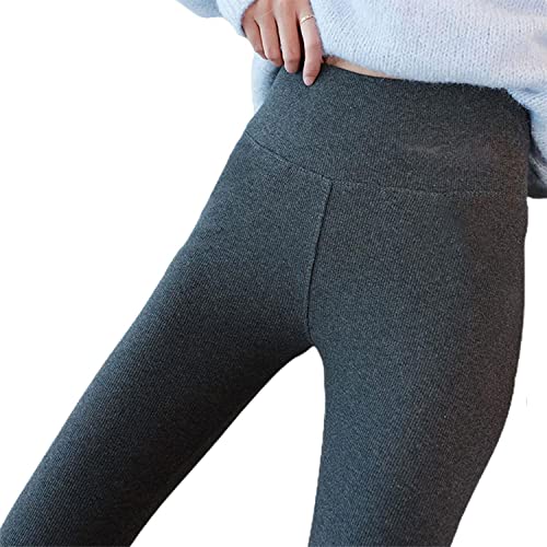 Anshka Leggings in morbido pile, casual caldi invernali tinta unita, collant termici foderati, da donna invernali (L, grigio scuro)