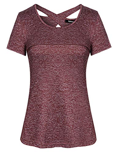 Sykooria T Shirt Maglietta Sportiva da Donna Maglietta Manica Corta Scollo Tondo Estiva Yoga Fitness Tinta Unita Rapida Asciugatura Maglie Tee Top