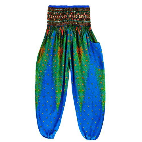 KEERADS pantaloni da harem, donne Thai/pantaloni lunghi harem hippie boho yoga pantaloni harem Boemia pantaloni blu Blue Misura libera