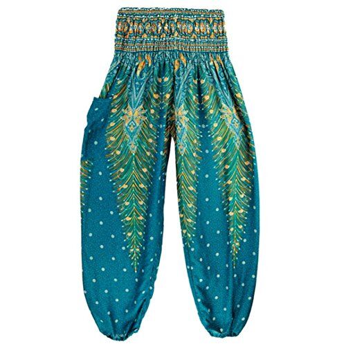 KEERADS pantaloni da harem, donne Thai/pantaloni lunghi harem hippie boho yoga pantaloni harem Boemia pantaloni blu Light Blue Misura libera