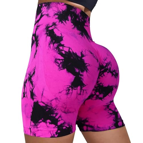 Litthing Pantaloncini da Ciclismo Sportivi da Donna Leggings Corti Scrunch Senza Cuciture da Palestra Tie Dye Vita Alta Senza Cuciture Pantacollant Corti Opaco per Fitness Yoga Jogging