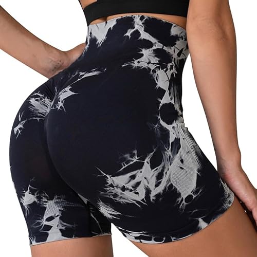 Litthing Pantaloncini da Ciclismo Sportivi da Donna Leggings Corti Scrunch Senza Cuciture da Palestra Tie Dye Vita Alta Senza Cuciture Pantacollant Corti Opaco per Fitness Yoga Jogging