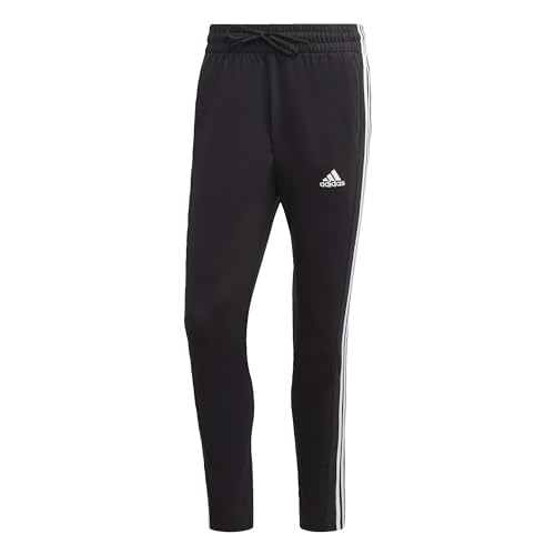 Adidas Essentials Single Jersey Tapered Open Hem 3-stripes Joggers Pantaloni sportivi, Black/White, XS Uomo