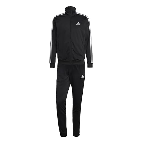 Adidas Basic 3-Stripes Tricot Tracksuit, Tuta Sportiva Uomo, Nero, L Corto