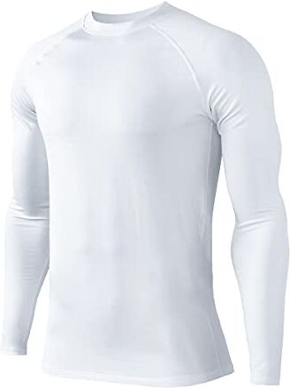 HUGE SPORTS Maglie Termiche da Uomo Invernale Biancheria Intima a Maniche Lunghe ad Asciugatura Rapida per Corsa Ciclismo Sci Bianco 2XL