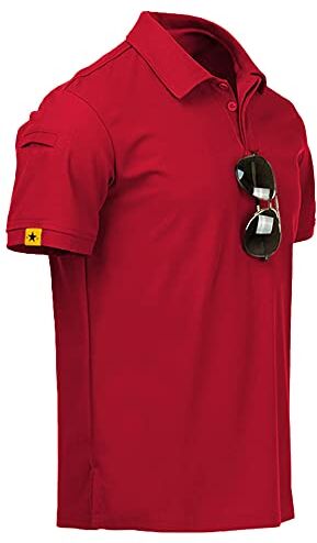 geeksport Polo Shirt Sportiva Uomo Manica Corta Golf T-Shirt con portaocchiali abbottonatura Leggera Outdoor Estiva (Rosso M)