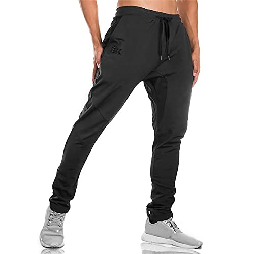 BROKIG Pantaloni da Ginnastica da Uomo, Stile Casual, vestibilità Slim Fit, Adatti per la Corsa, con Doppie Tasche(Nero,M)