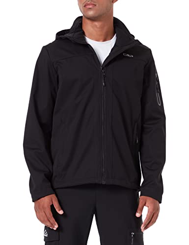 CMP Giacca in light softshell da uomo con cappuccio removibile, Nero, 52